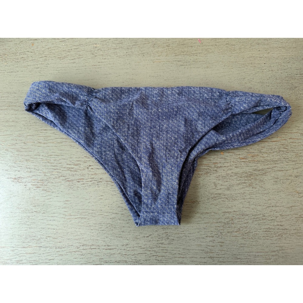 L Space Bitsy Cut Bikini Bottoms Blue Denim Look Ruched Back XS
